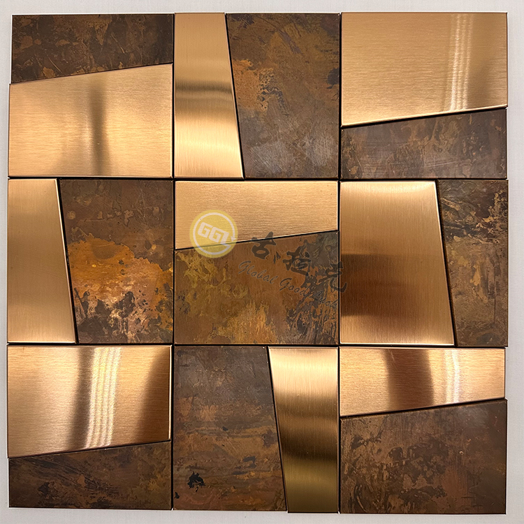 New Design Brush With Antique Brass Copper Metal Mosaic Interior Wall