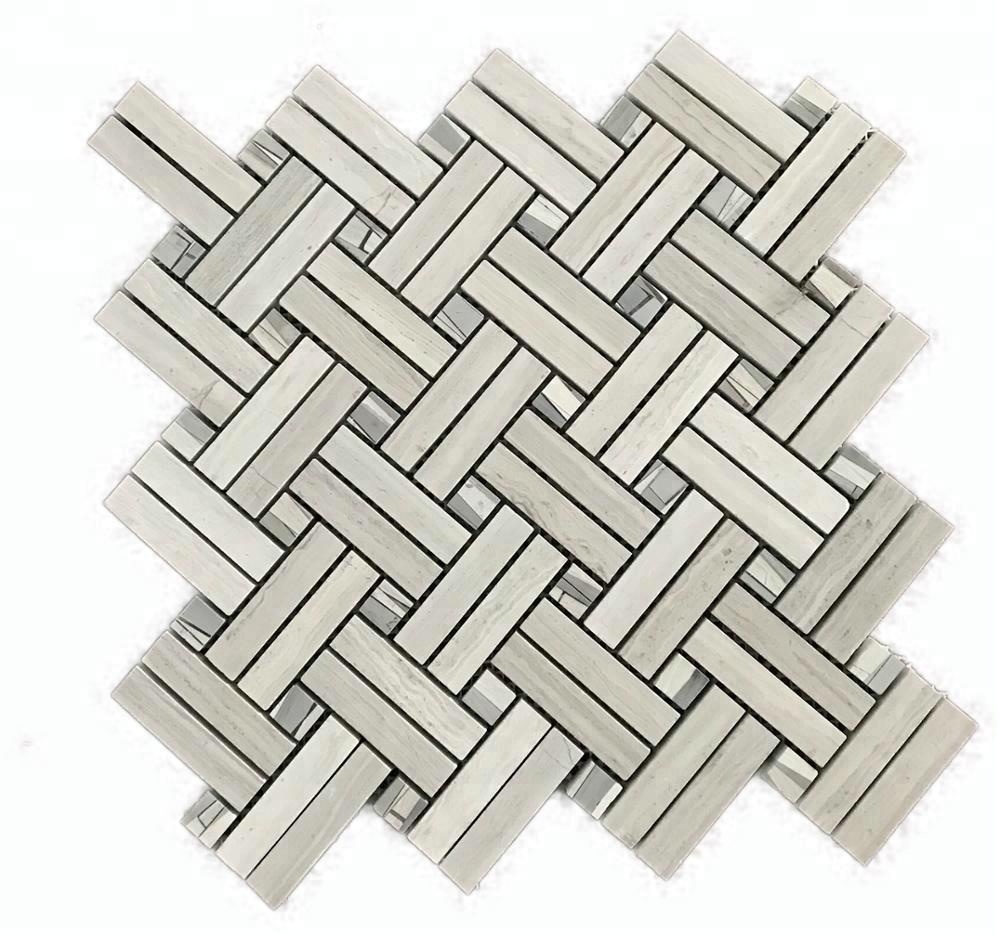 Wood Grain Marble Basket Weave Shape Stone Marble Mosaic Tile