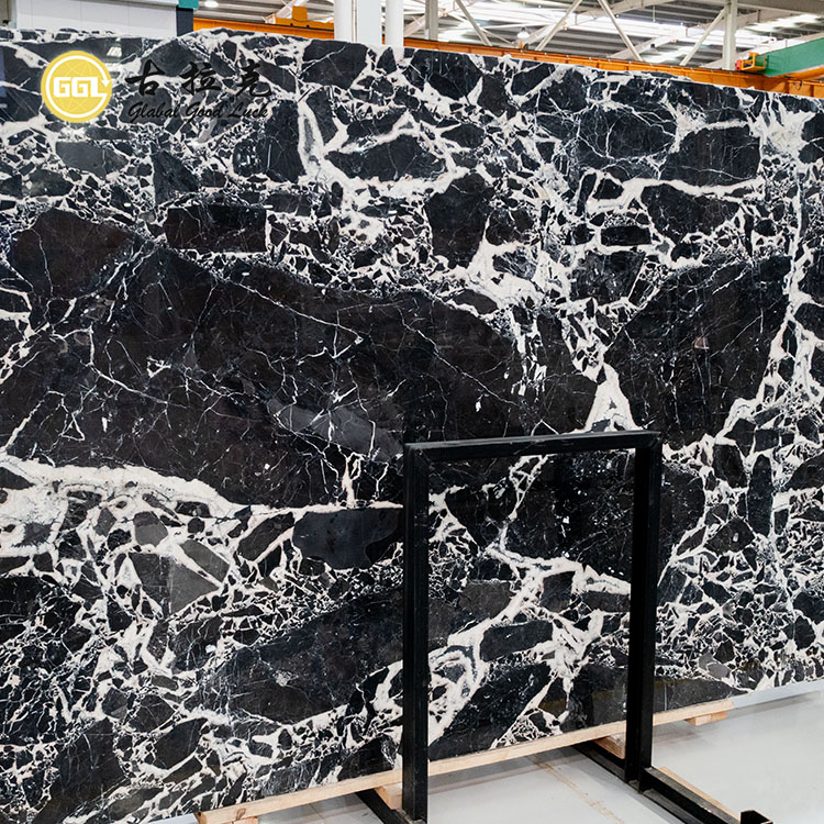 Black Mix White Marble Slab Luxury Stone for Villa Wall Floor Decor