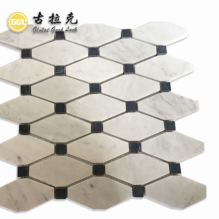 Calacatta White Mix Black Dots Marble Long Hexagon Pattern Mosaic Tile For Home/Villa Floor/Wall Decor