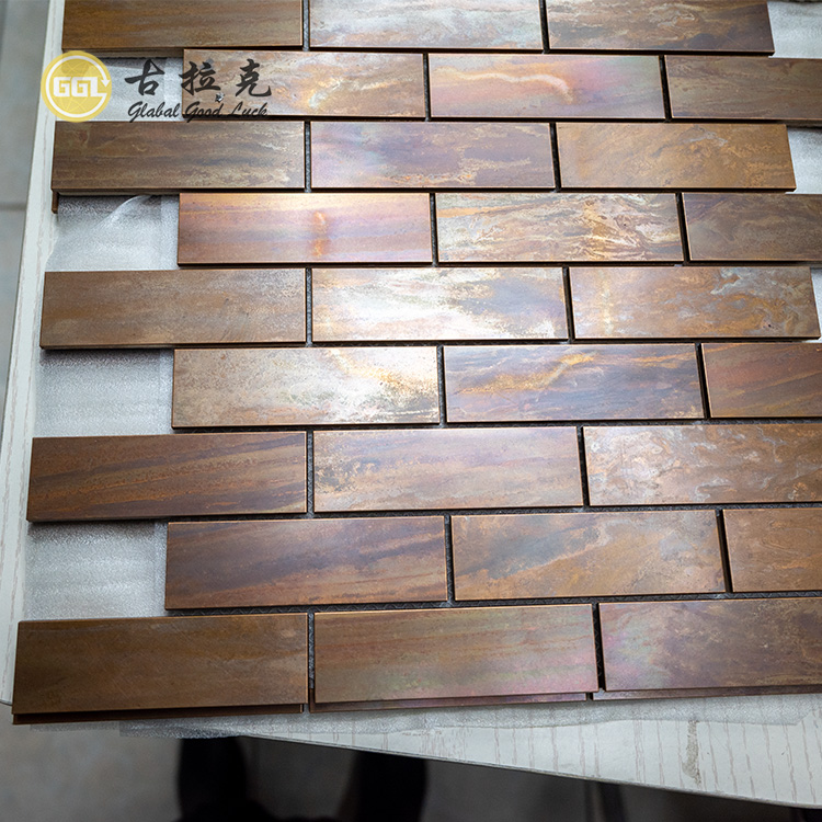 Metal Brick Mosaic Subway Tile Wood Texture Design For Interior Wall