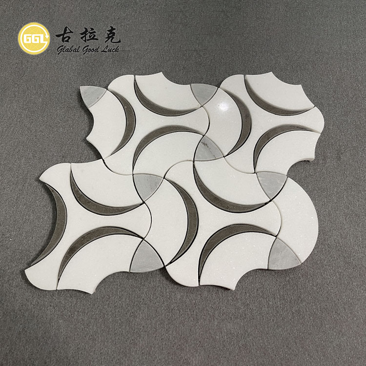 Home Decor Mosaic Tile Flower Shape Polished Marble Tile Waterjet Mosaic Tile for Wall Decor