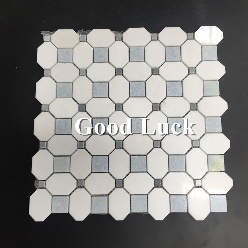 Thassos White & Blue Marble Shape Mix Mosaic Tile for Bathroom Floors