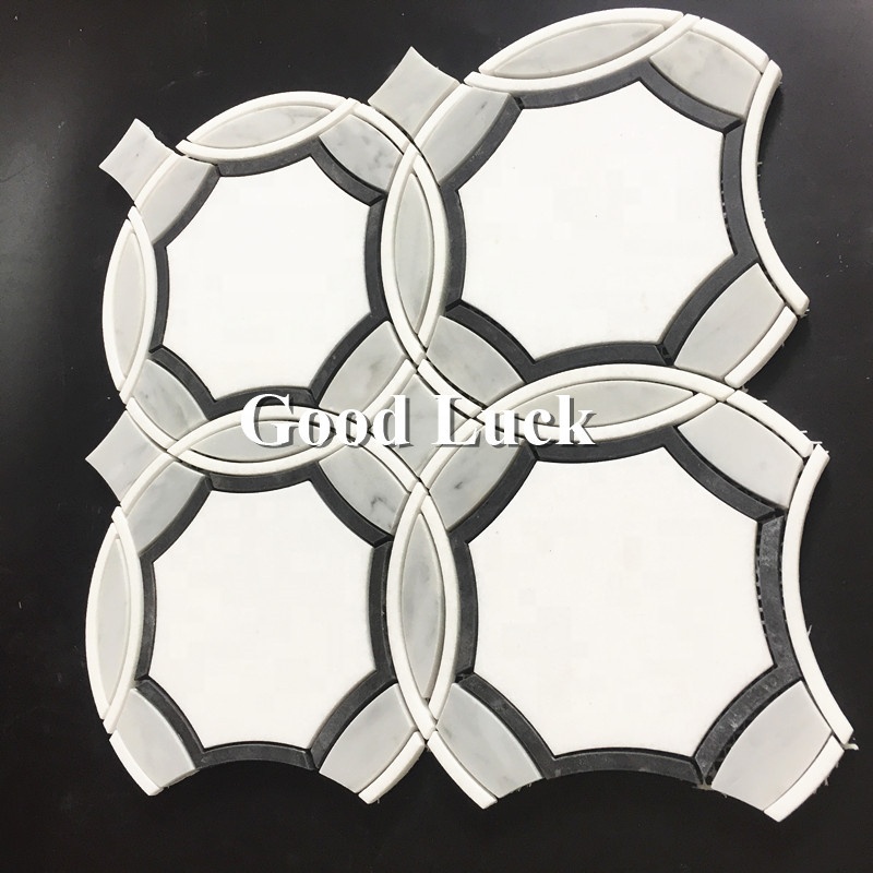 Round Mix Hexagon Shape Waterjet Marble Mosaic Backsplash Tile