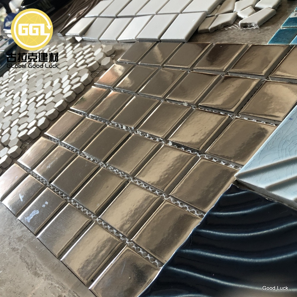 Square Shape Sliver Glazed Porcelain Ceramic Mosaic tile For Wall Dector