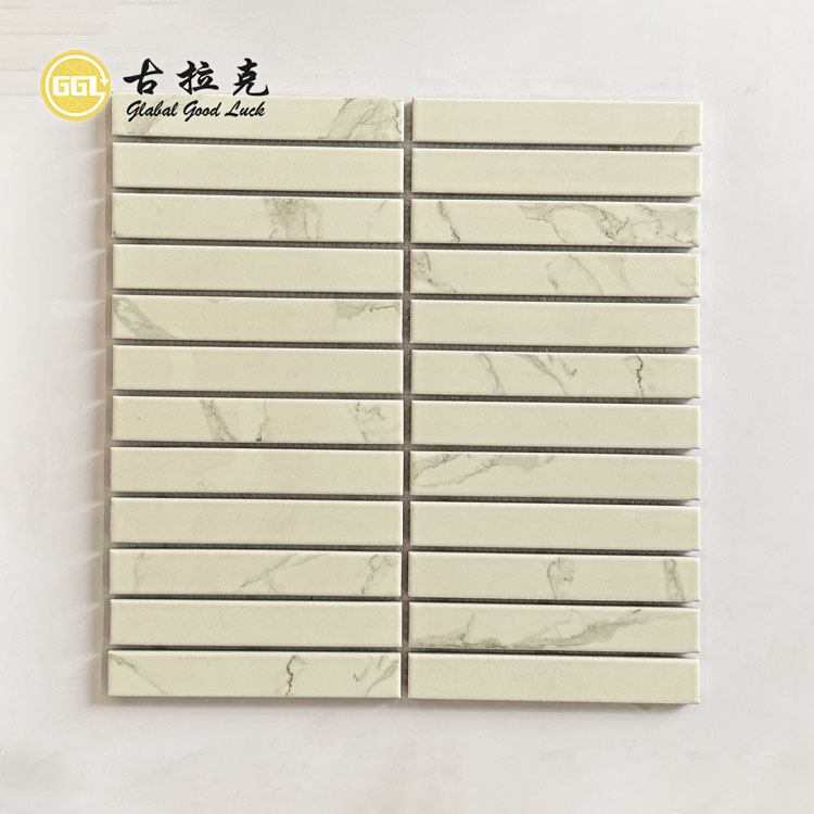 Inkjet Calacatta White Ceramic Mosaic Tiles for Bathroom Kitchen Wall Decor