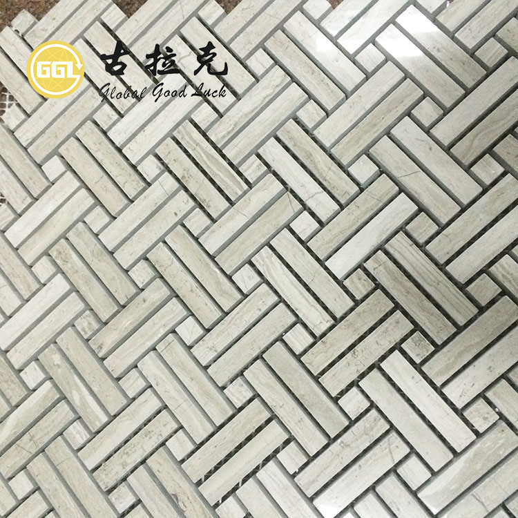 Wood Grain Marble Basket Weave Shape Stone Marble Mosaic Tile