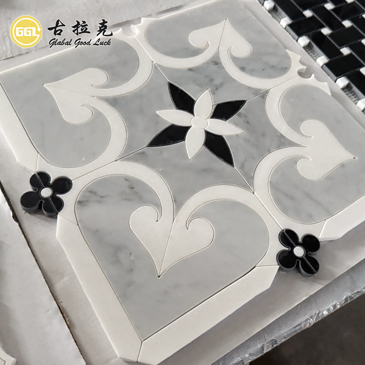 Gray & White Flower Pattern Waterjet Marble Mosaic for Wall Floor Decor