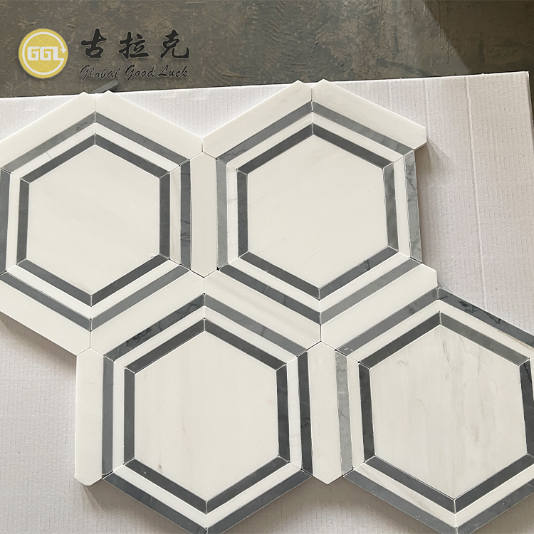 Polished Hexagon Shape Marble Mosaic Tile Simple Design for Floor Mosaics Genre