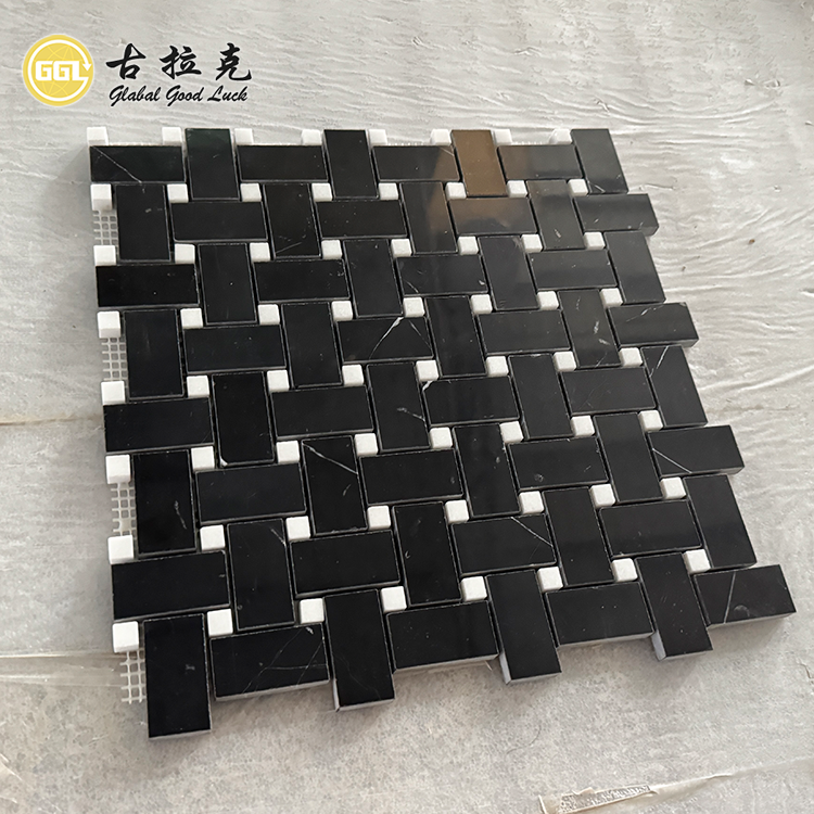 Nero Marquina Marble & White Dots Mosaic Tile for Home Wall Floor Decor