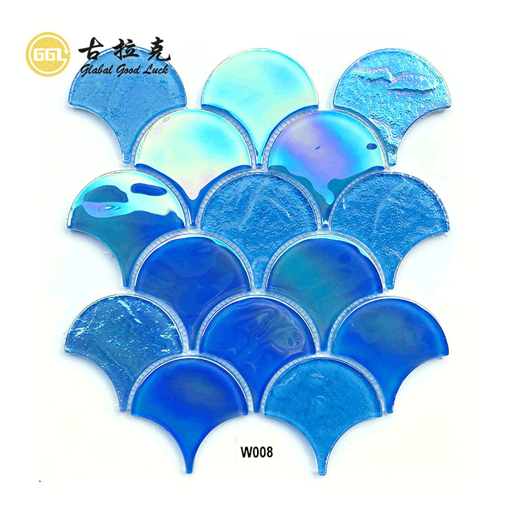 Wall Decoration Fan-shape Iridescent Glass Mosaic Swimming Pool Tile