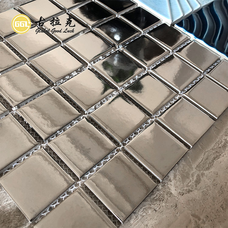 Square Shape Sliver Glazed Porcelain Ceramic Mosaic tile For Wall Dector