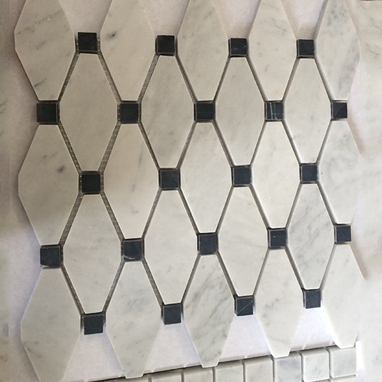 Calacatta White Mix Black Dots Marble Long Hexagon Pattern Mosaic Tile For Home/Villa Floor/Wall Decor