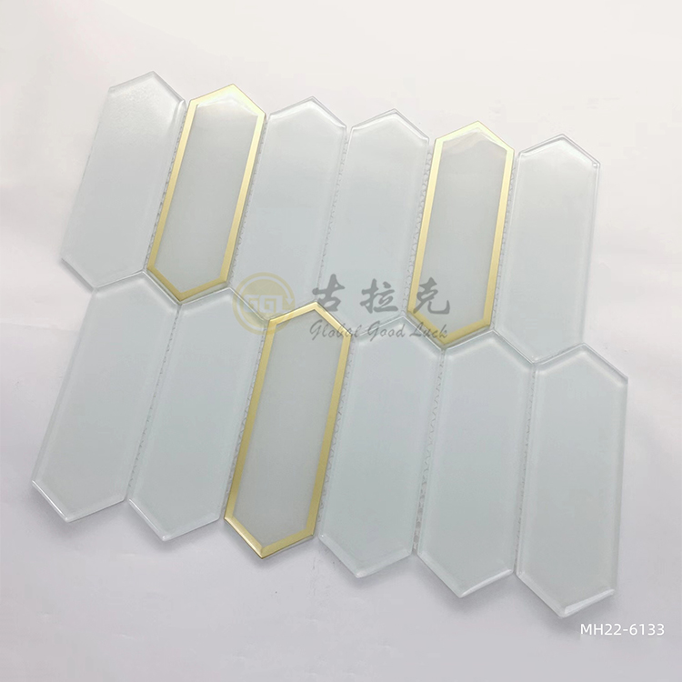 Pure White Crystal Glass Mix Sliver-Rimmed And Gold Edged Mosaic Tile