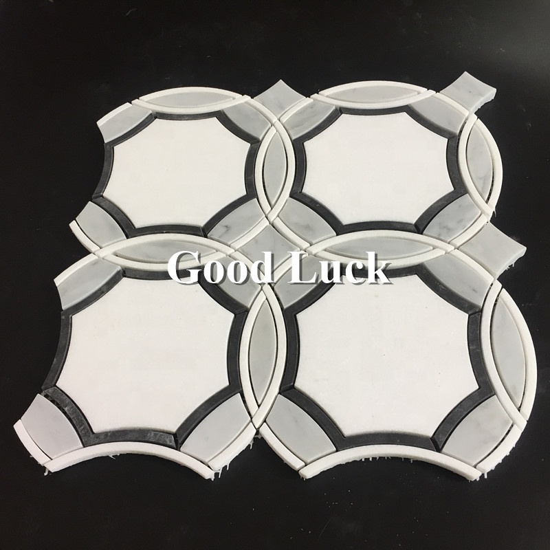 Round Mix Hexagon Shape Waterjet Marble Mosaic Backsplash Tile