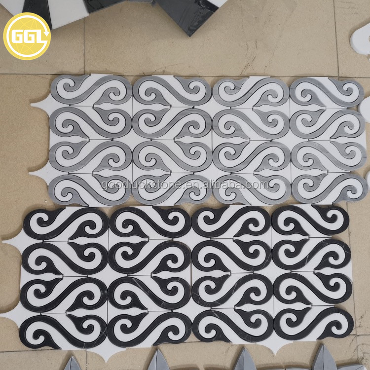 Polished Style Heart Pattern Marble Mosaic Tile Water Jet Mosaic Tile Different Color