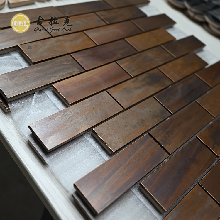 Metal Brick Mosaic Subway Tile Wood Texture Design For Interior Wall