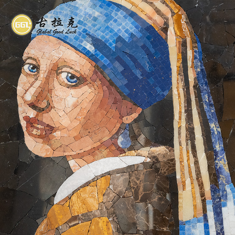 Mural Art Mosaic Natural Stone Customized Girl with a Pearl Earring Pattern