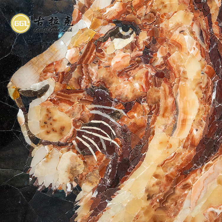 Art Mural Mosaic Natural Stone Lion Pattern Hand-cut Customized Wall Decor