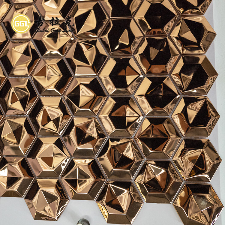 Hexagon Metal Mosaic 3D Mosaic Wall Tiles Stainless Steel Wall Decor