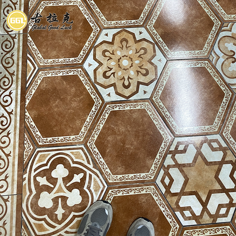 Brown Unique Flower Pattern Mixed Matt Surface for Flooring Decor