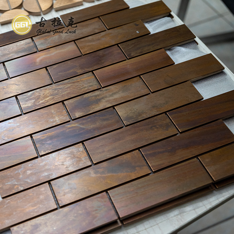 Metal Brick Mosaic Subway Tile Wood Texture Design For Interior Wall