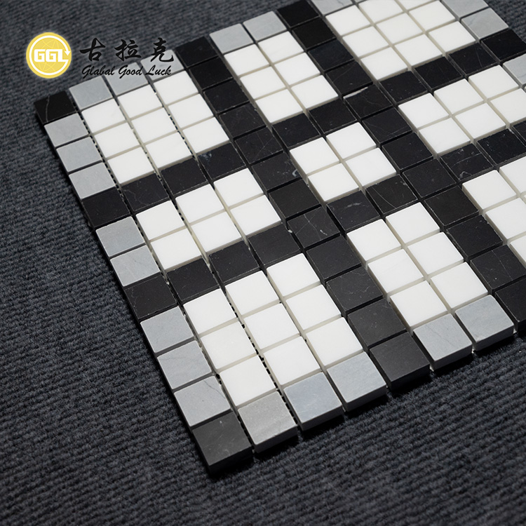 Black Mix White Gray Square Marble Stone Mosaic Tile for Floor Decor