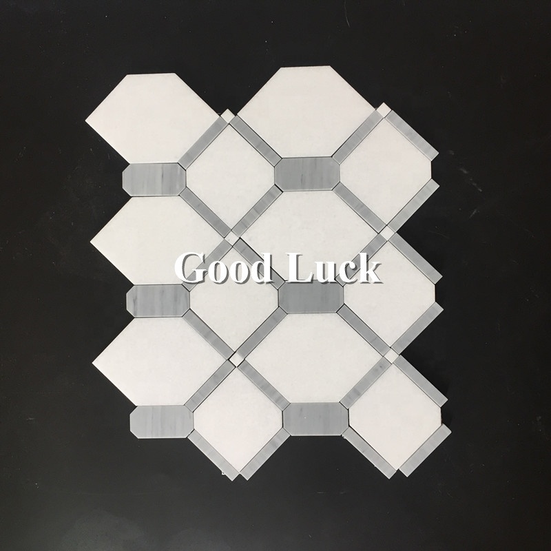 Bathroom Tile White Marble Mix Gray Edge Mosaic for Kitchen Backsplash