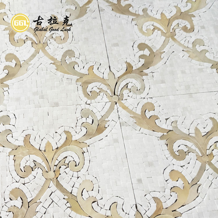 Honey Onyx Mix Thassos White Marble Flower Pattern Waterjet Mosaic Tile Wall Floor Backsplash Decor