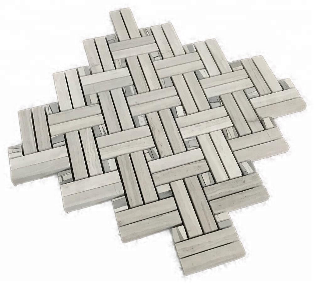 Wood Grain Marble Basket Weave Shape Stone Marble Mosaic Tile