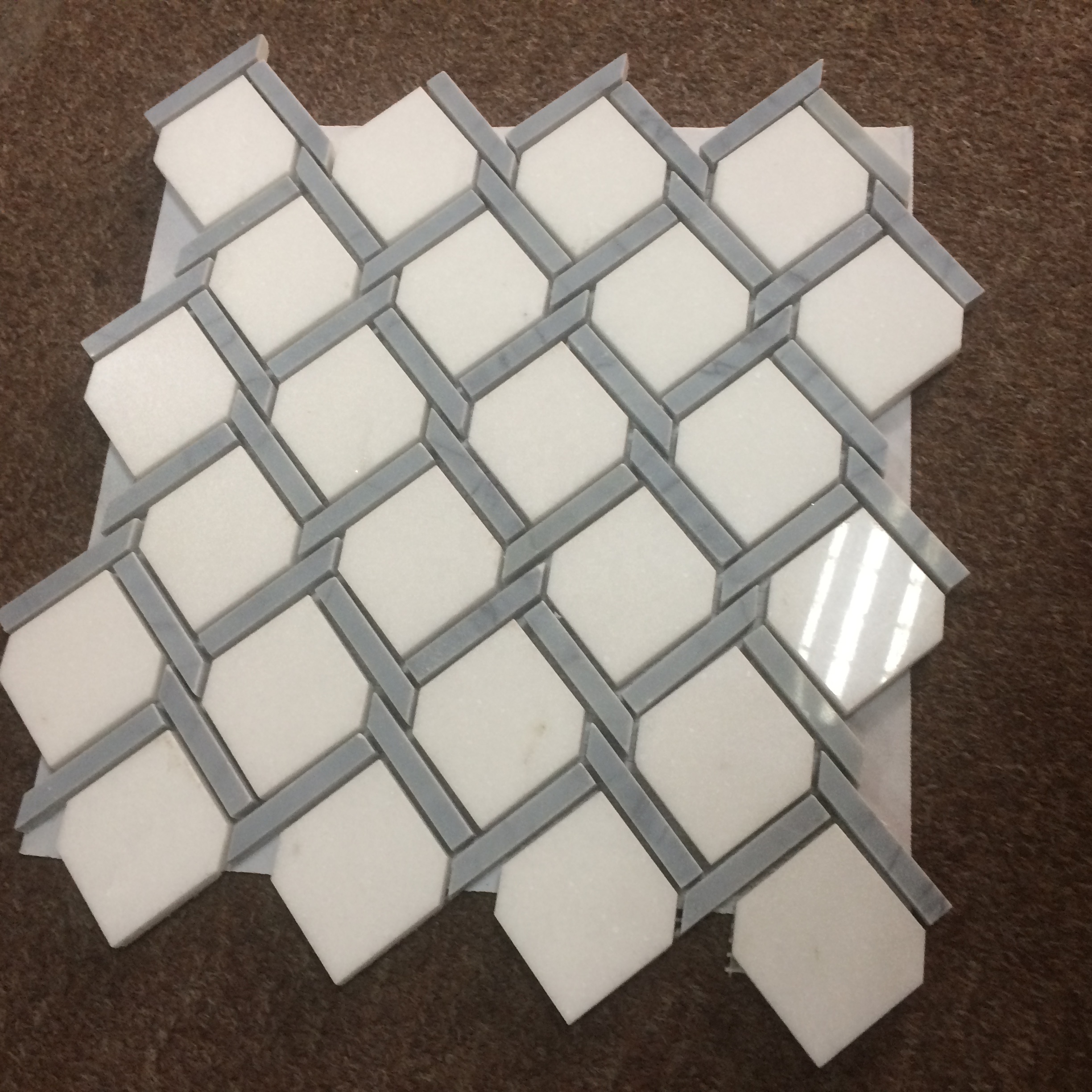 Cheap Price Oriental White Mix Gray Lines Marble Hexagon Pattern Marble Mosaic Tile for Home/Villa Wall Floor Decor