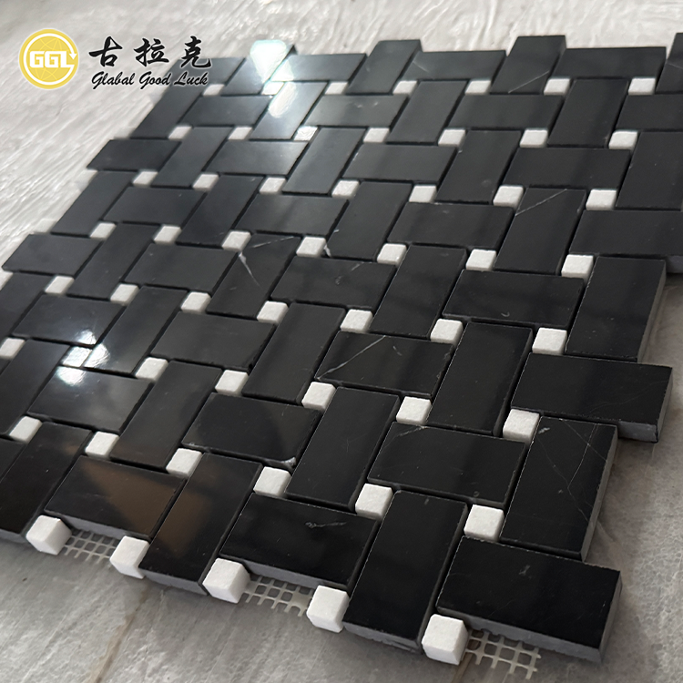 Nero Marquina Marble & White Dots Mosaic Tile for Home Wall Floor Decor