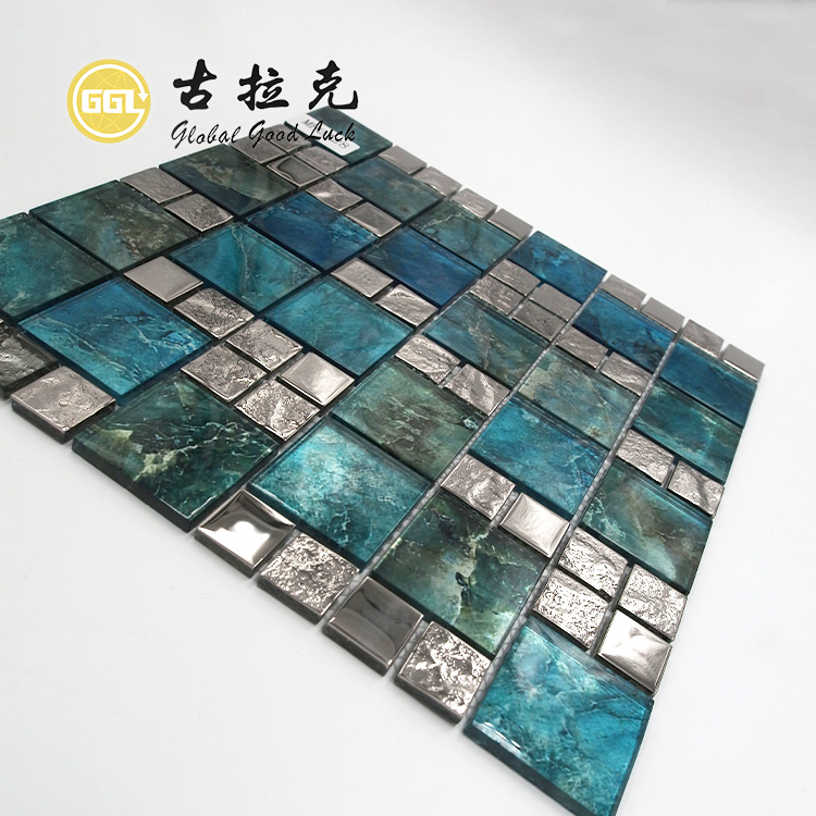 Crystal Glass Blend Stainless Steel Glossy Square Glass Mosaic Tile Wall Decor