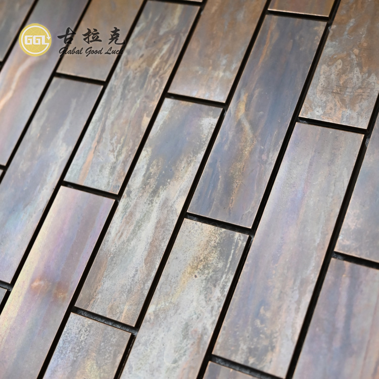 Metal Brick Mosaic Subway Tile Wood Texture Design For Interior Wall