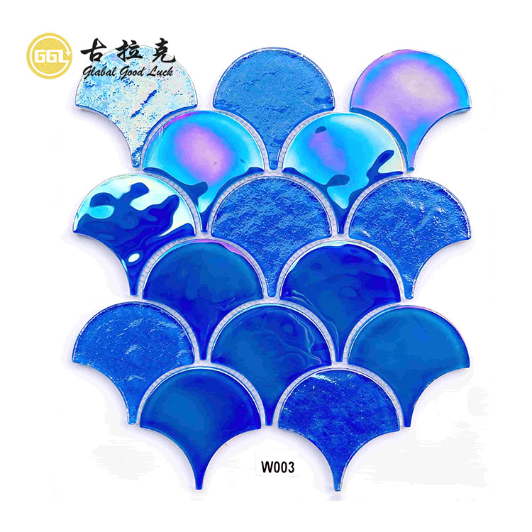 Wall Decoration Fan-shape Iridescent Glass Mosaic Swimming Pool Tile