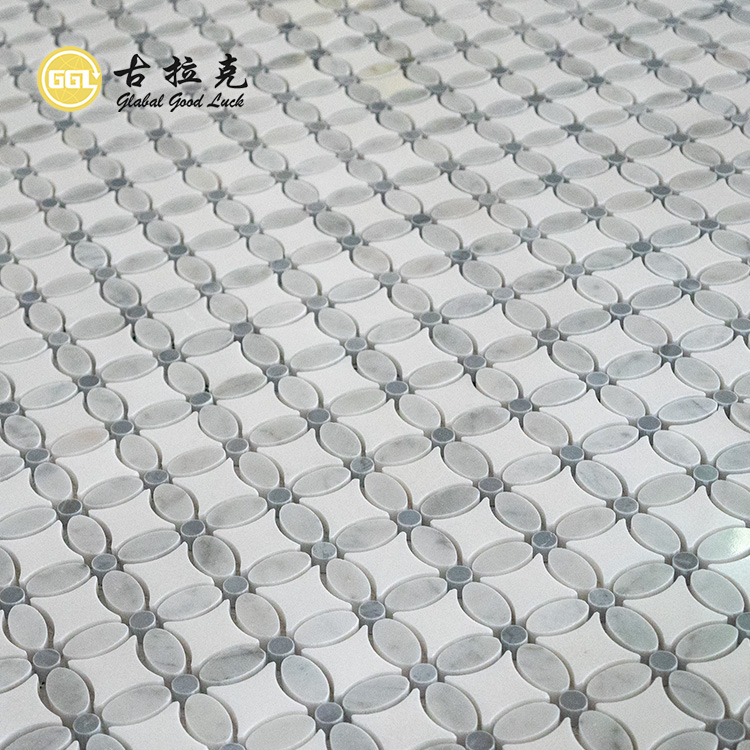White Marble Stone Flower Pattern Mosaic Tile for Bathroom Wall Floor Decor