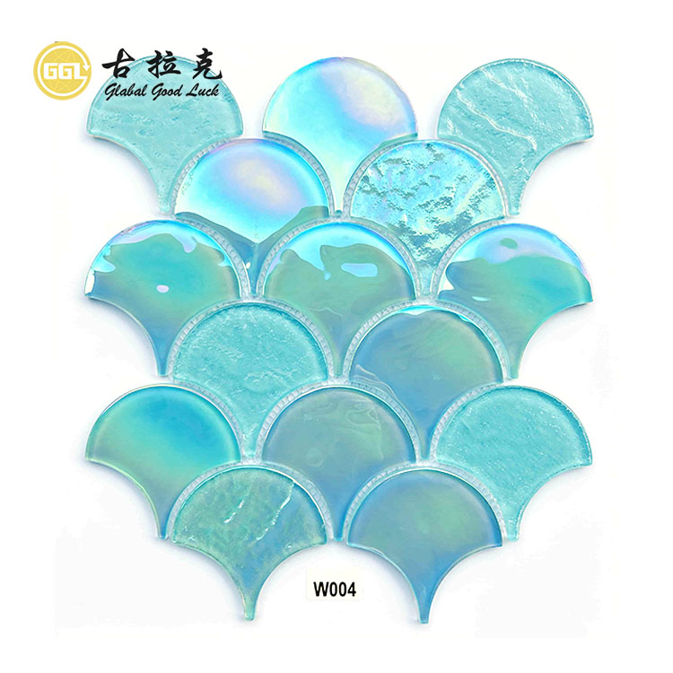 Wall Decoration Fan-shape Iridescent Glass Mosaic Swimming Pool Tile