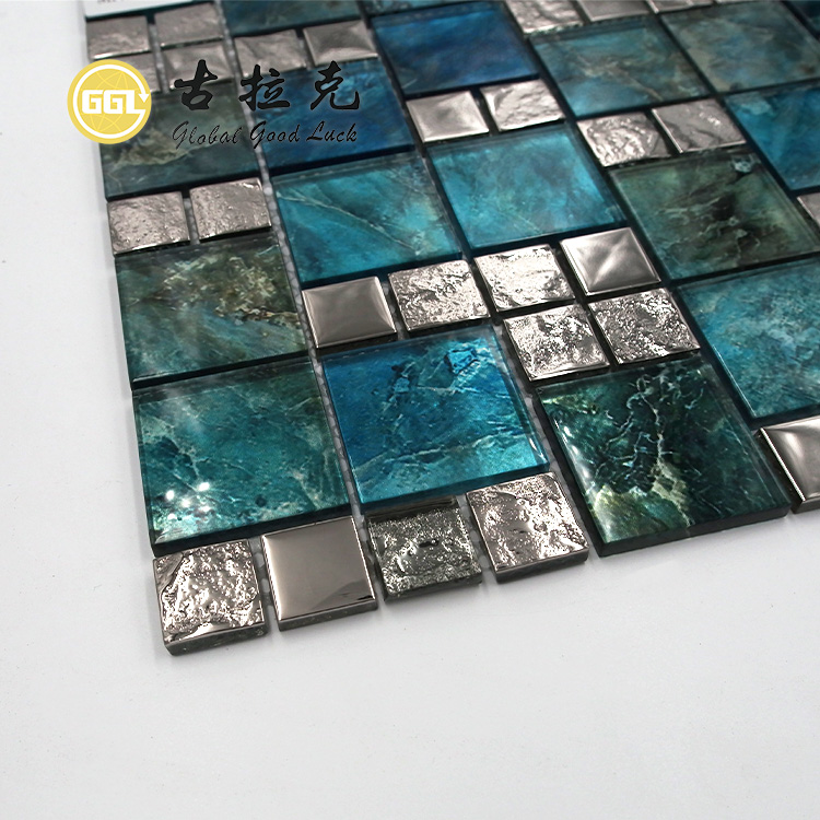 Crystal Glass Blend Stainless Steel Glossy Square Glass Mosaic Tile Wall Decor