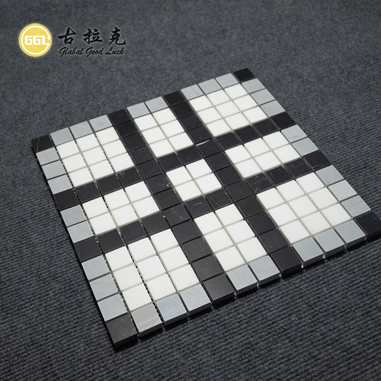 Black Mix White Gray Square Marble Stone Mosaic Tile for Floor Decor