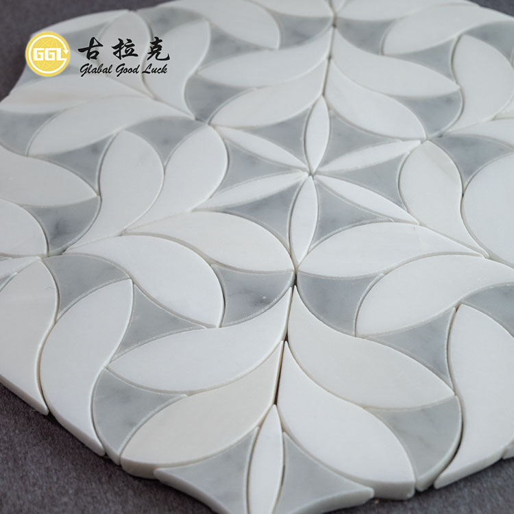 Elegant Design White Flower Marble Mosaic Waterjet Tile Wall Floor Marble Tile