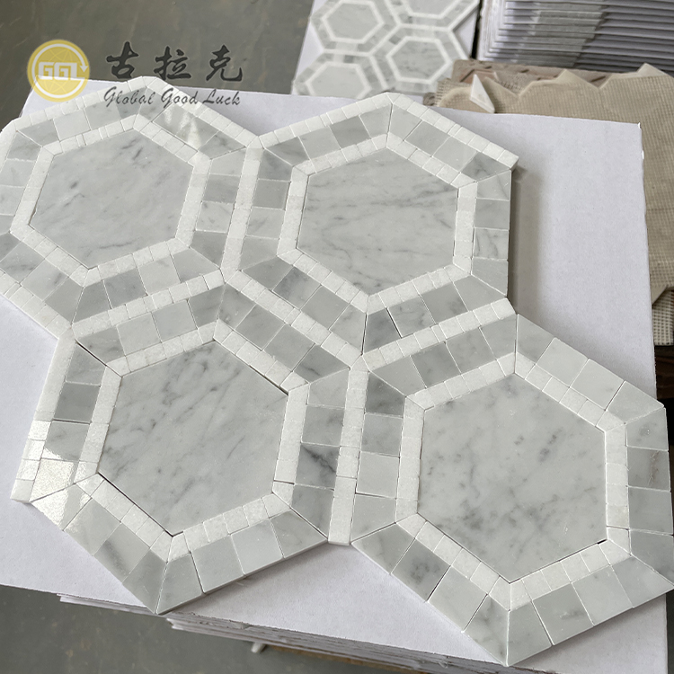 Light Gray Mix White Edge Marble Tile Hexagon Shape Marble Mosaic Tile For Home/Villa/Office Floor And Wall Decor