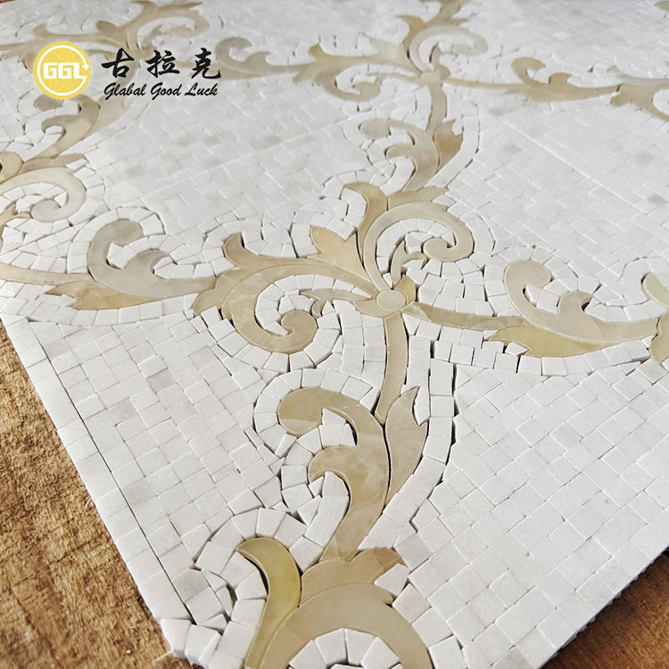 Honey Onyx Mix Thassos White Marble Flower Pattern Waterjet Mosaic Tile Wall Floor Backsplash Decor