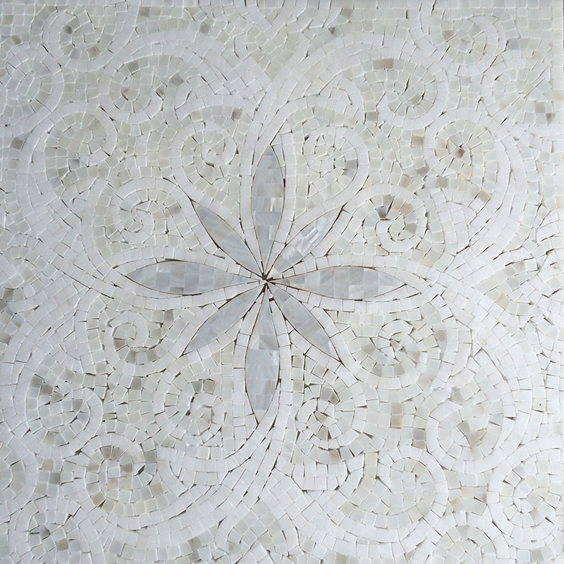Decorative Flower Patterns White Marble Waterjet Mosaic Floor Marble Tile