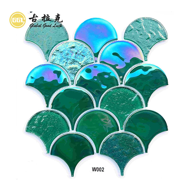 Wall Decoration Fan-shape Iridescent Glass Mosaic Swimming Pool Tile