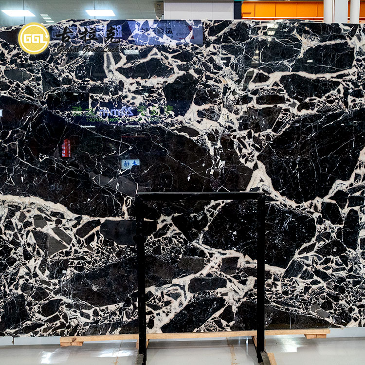 Black Mix White Marble Slab Luxury Stone for Villa Wall Floor Decor