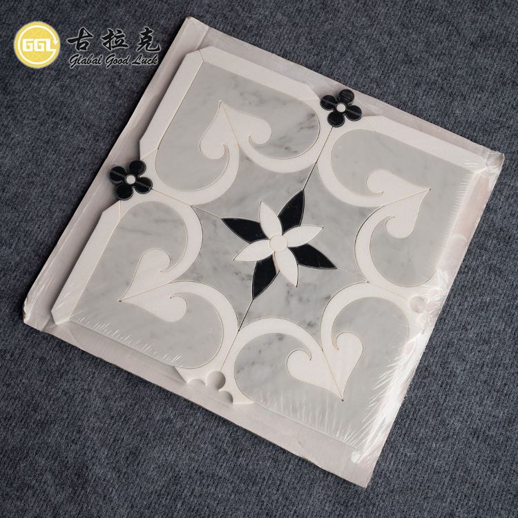 Gray & White Flower Pattern Waterjet Marble Mosaic for Wall Floor Decor