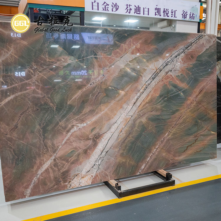 Duhuang Marble Slab Red Mix Green Veining for Countertop Wall Panal Decor