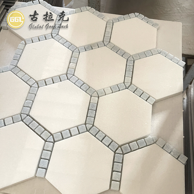 High Quality White Marble Gray Edge Mosaic For Bathroom Kitchen Tiles