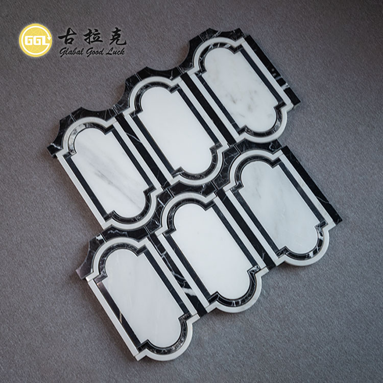 Classic Design White And Black Pattern Waterjet Mosaic Tile