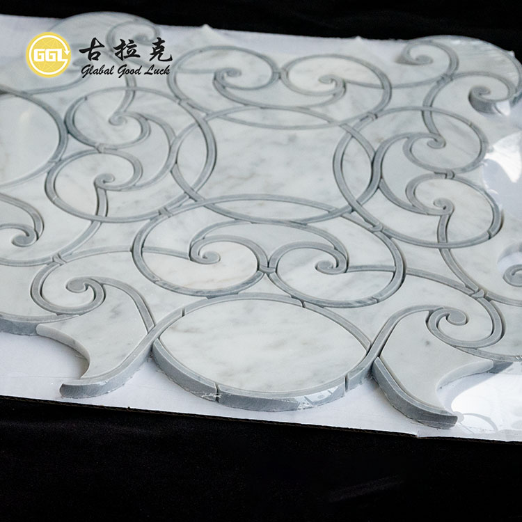 Carrara White Mix Italy Gray Marble Parquet Feature Waterjet Mosaic Tiles
